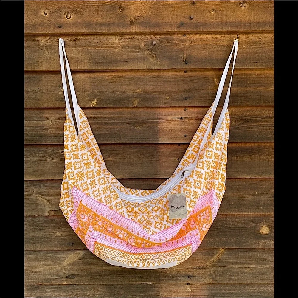 Tropical Tangerine Dream Full Zip Boho Market Hobo Bag Pink New